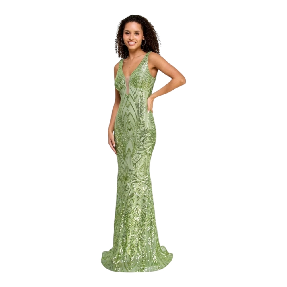 MORGAN & CO Womens Green Lined Sleeveless Formal Gown Dress Sequins Green Size 3
